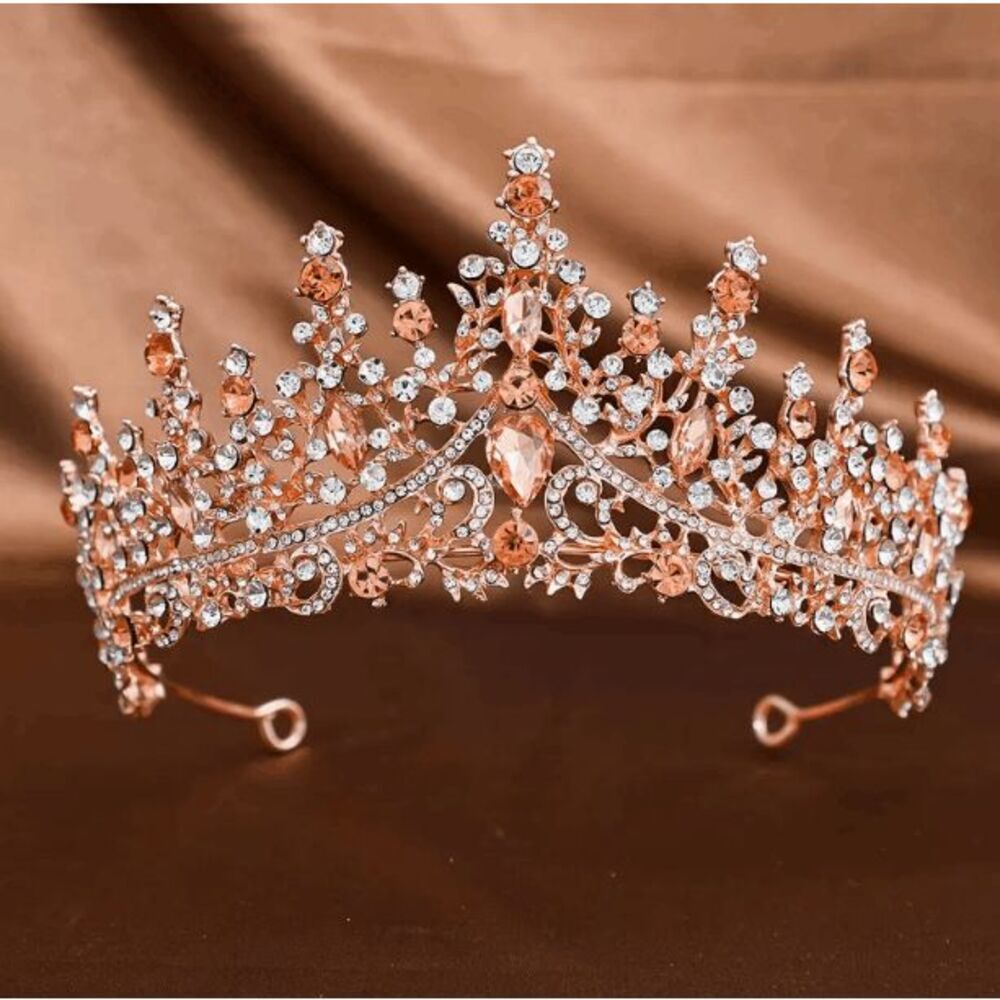 Wicked Silk Prom, Wedding, Quinceanera Jeweled Crown Tiara Headband - Rose Gold